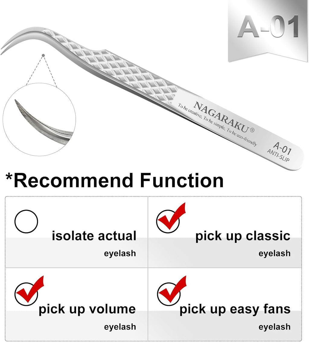 Eyelash Extension Tweezers Diamond Grip with Pattern on tip Precision Durable Curved Professional for Classic Lash