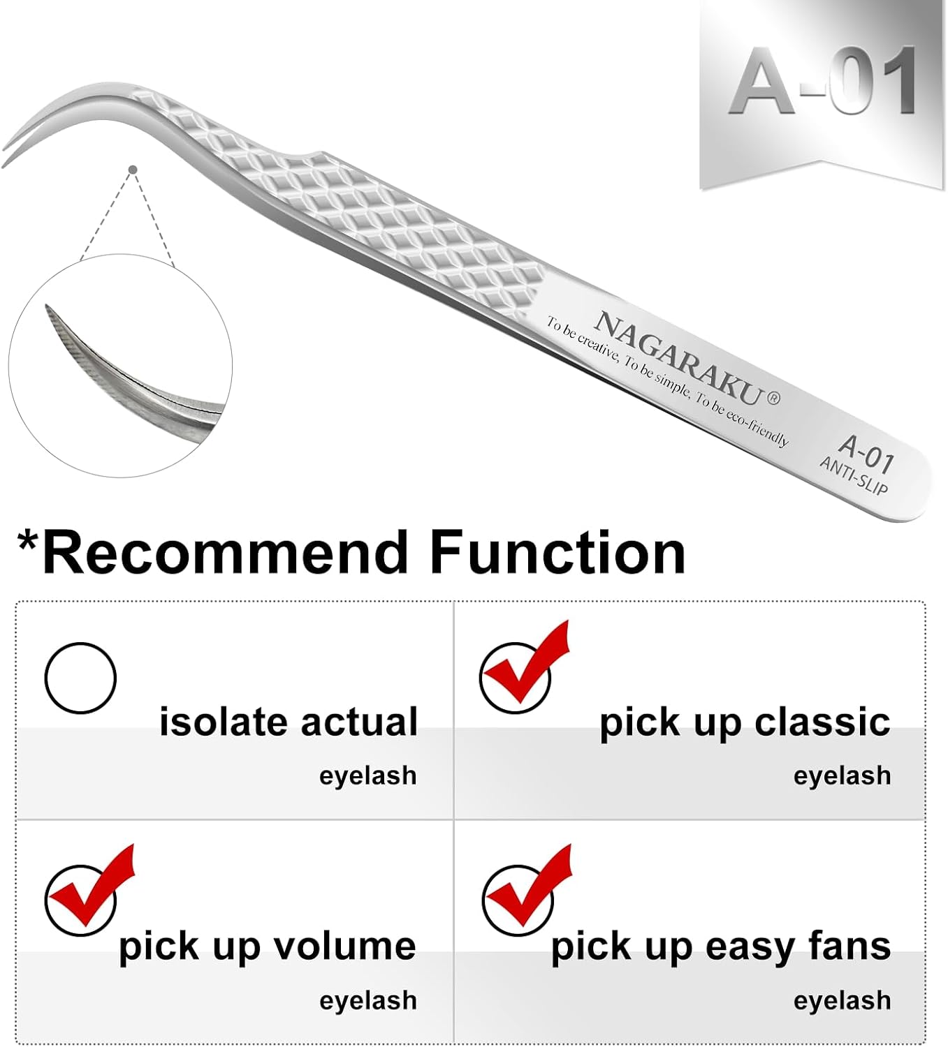 Eyelash Extension Tweezers Diamond Grip with Pattern on tip Precision Durable Curved Professional for Classic Lash