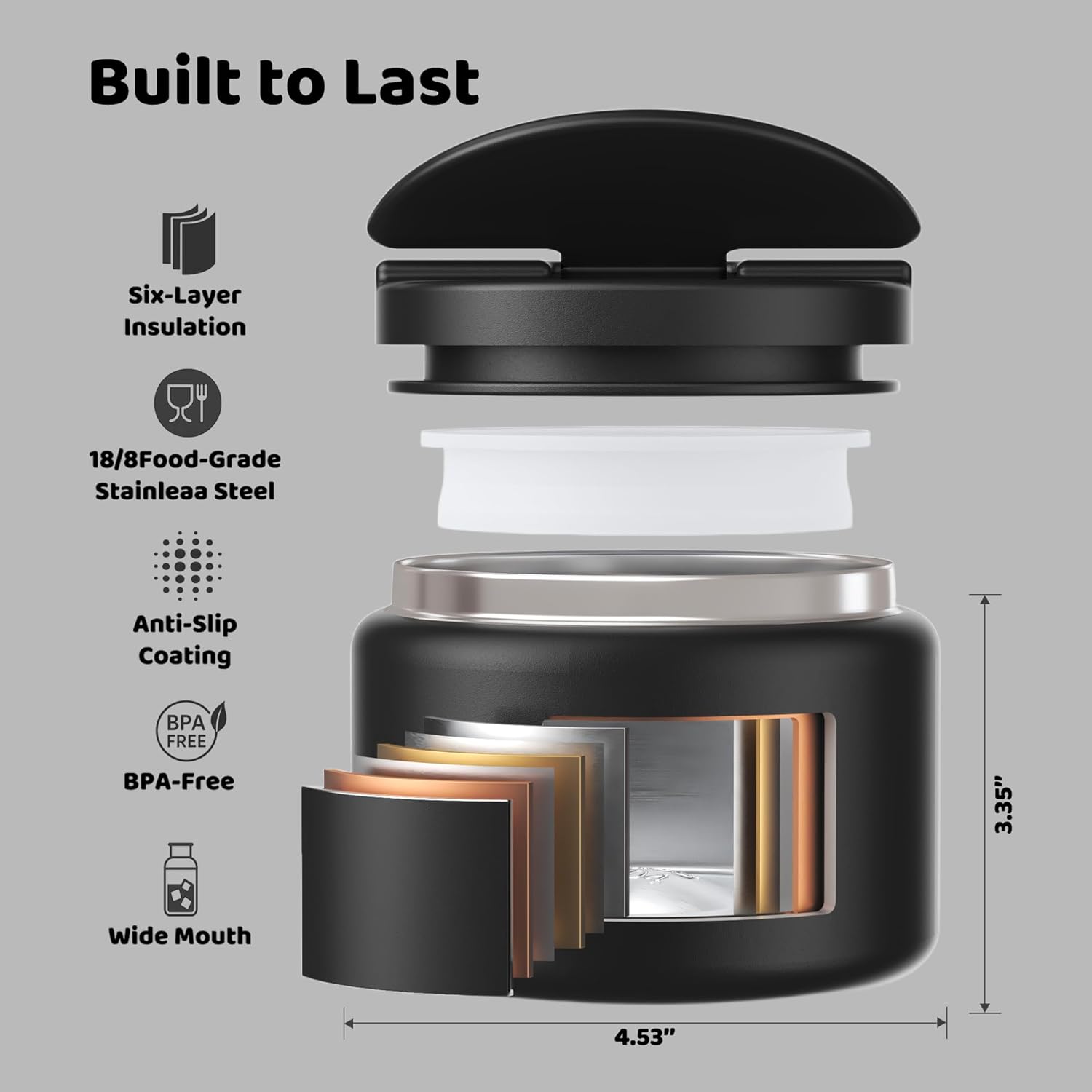 14.5oz Soup Thermo for Hot Food Kids Vacuum Insulated Food Jar Twist-Free Soup Thermo for Hot Food Kids Leakproof
