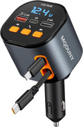 Retractable Car Charger,5 in 1 Fast Cars Phone Charger 90W,Bluetooth 5.3 FM Transmitter Adapter,Handsfree Call,2