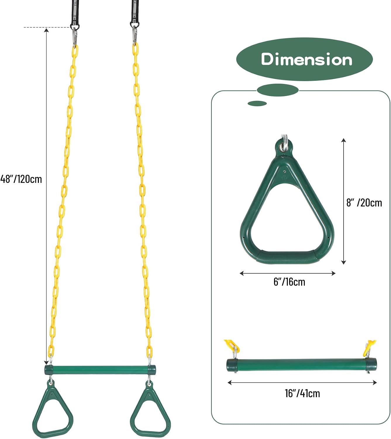 Trapeze Swing Bar Rings and Swing Seat for Kids,Heavy Duty Safe Playground Swings Set Replacement for Children's