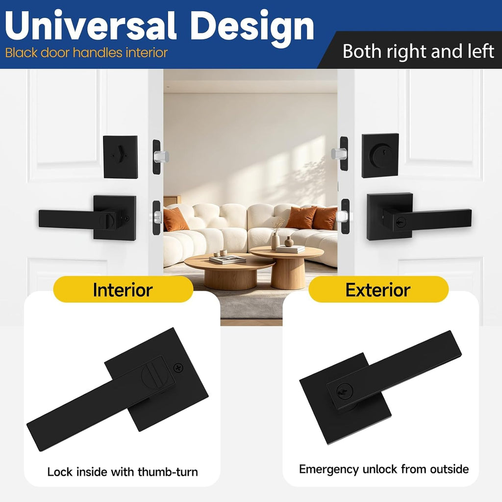 Front Door Lock Set Exterior Door Lock Set, Black Exterior Door Handle with Deadbolt - Keyed Alike Entry Door