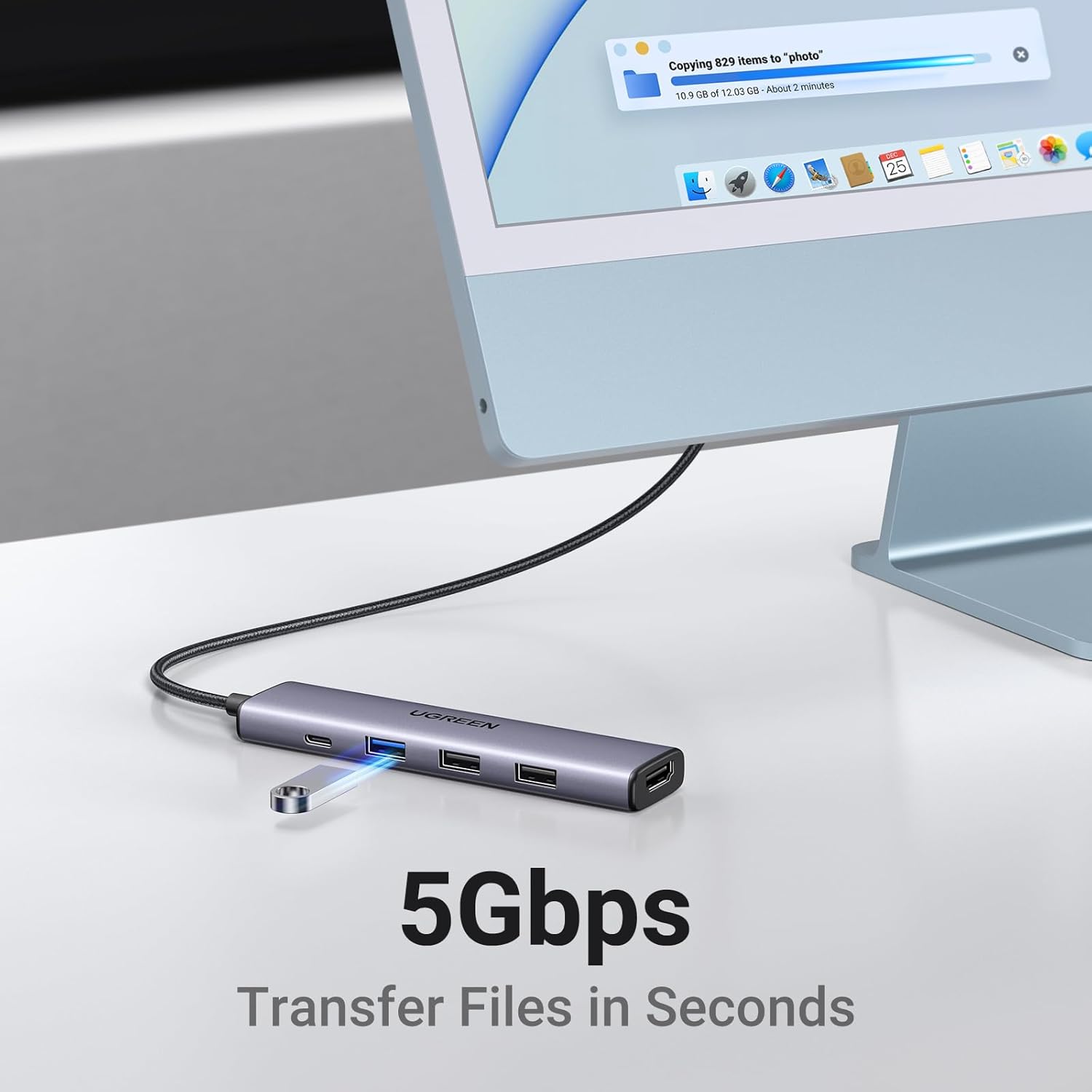 USB C Hub 5 in 1 Multiport USB Adapter 4K HDMI, 100W Power Delivery, 3 USB-A Data Ports, USB C Dongle for MacBook