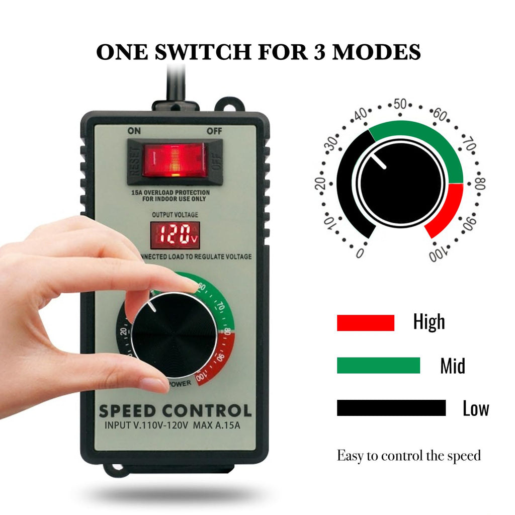 ZOWZEA AC Motor Variable Speed Controller 120V 15A 4000W with Overload Protection Switch