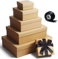 Gift boxes with lids, Natural and Rustic Kraft Gift Box for Present Wrapping, Set of 6 Sturdy Gift Wrap Boxes, Come