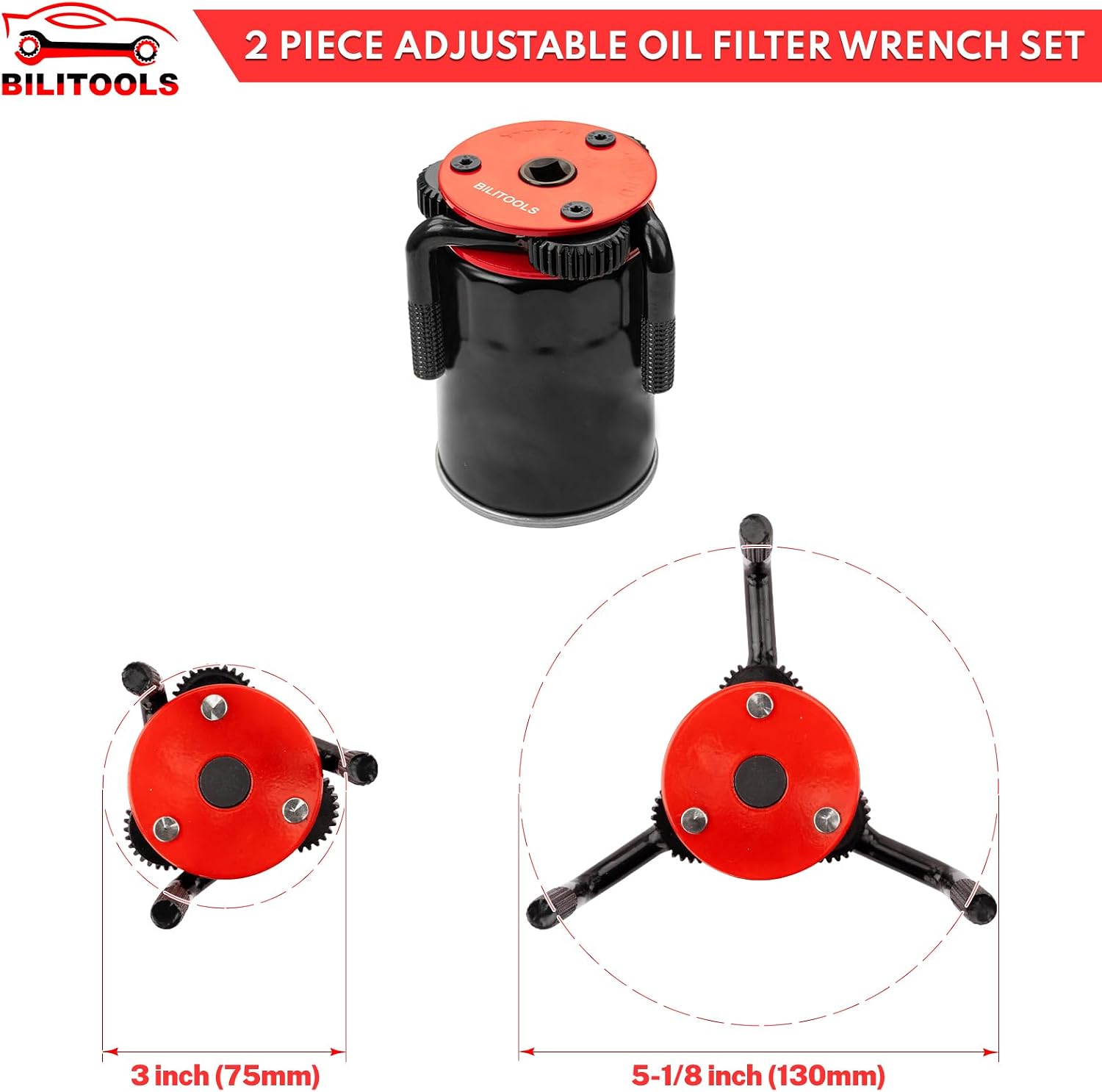 Universal Adjustable 3-Jaw Oil Filter Wrench, 1/2-Inch Drive | Heavy-Duty Oil Filter Removal Tool, Fits 2-1/2 to