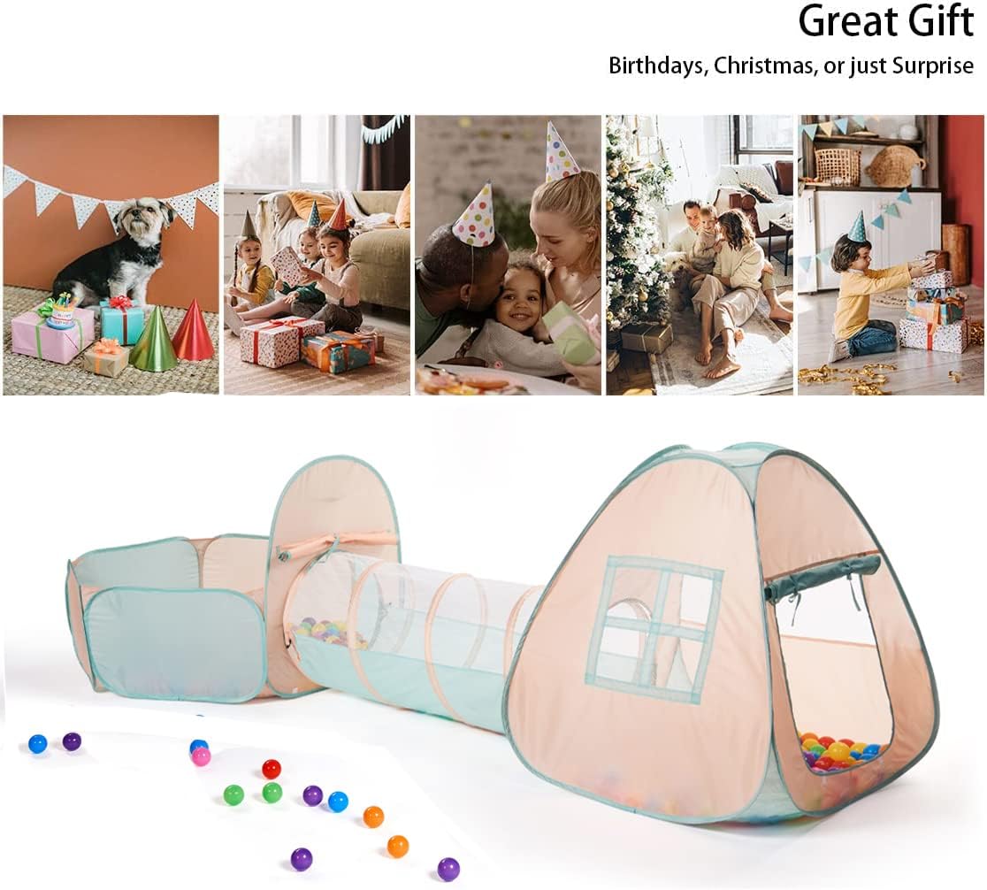 3 in 1 Pop Up Play Tent with Ball Pit, Indoor/Outdoor Playhouse | Baby Ball Pit, Tunnel Toys for Toddlers 1-3, Soft