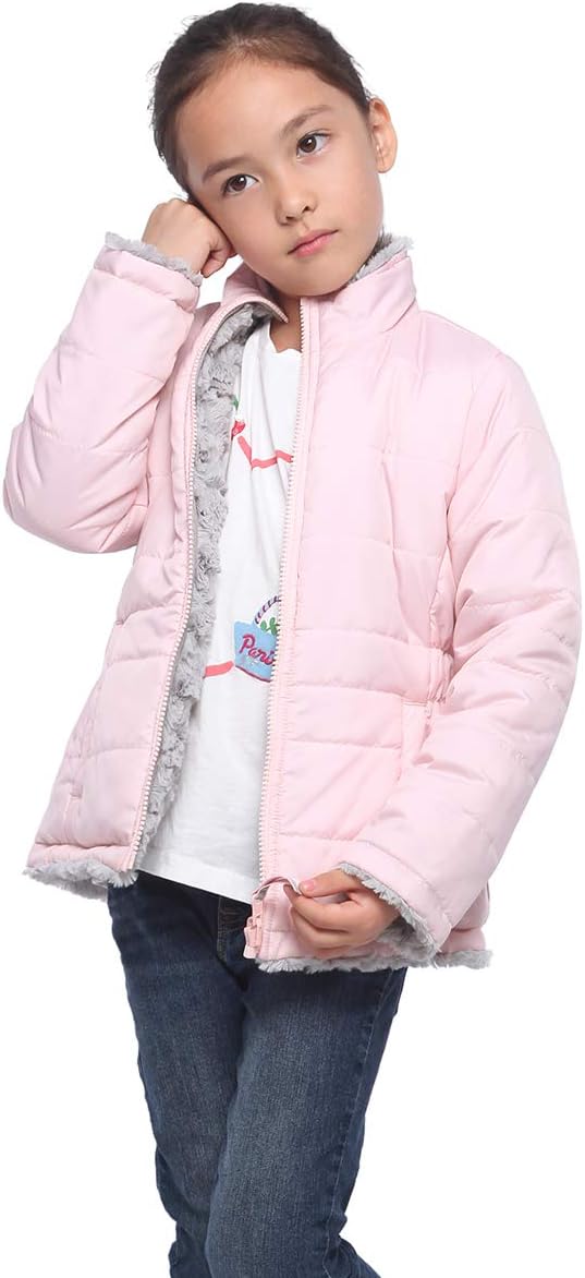 Girls' Reversible Water-Resistant Sherpa Fleece Puffer Jacket | Teddy|Winter Coat|Thermal Heat