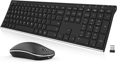 2.4G Wireless Keyboard and Mouse Combo Stainless Steel Ultra Slim Full Size Keyboard and Ergonomic Mice for Computer