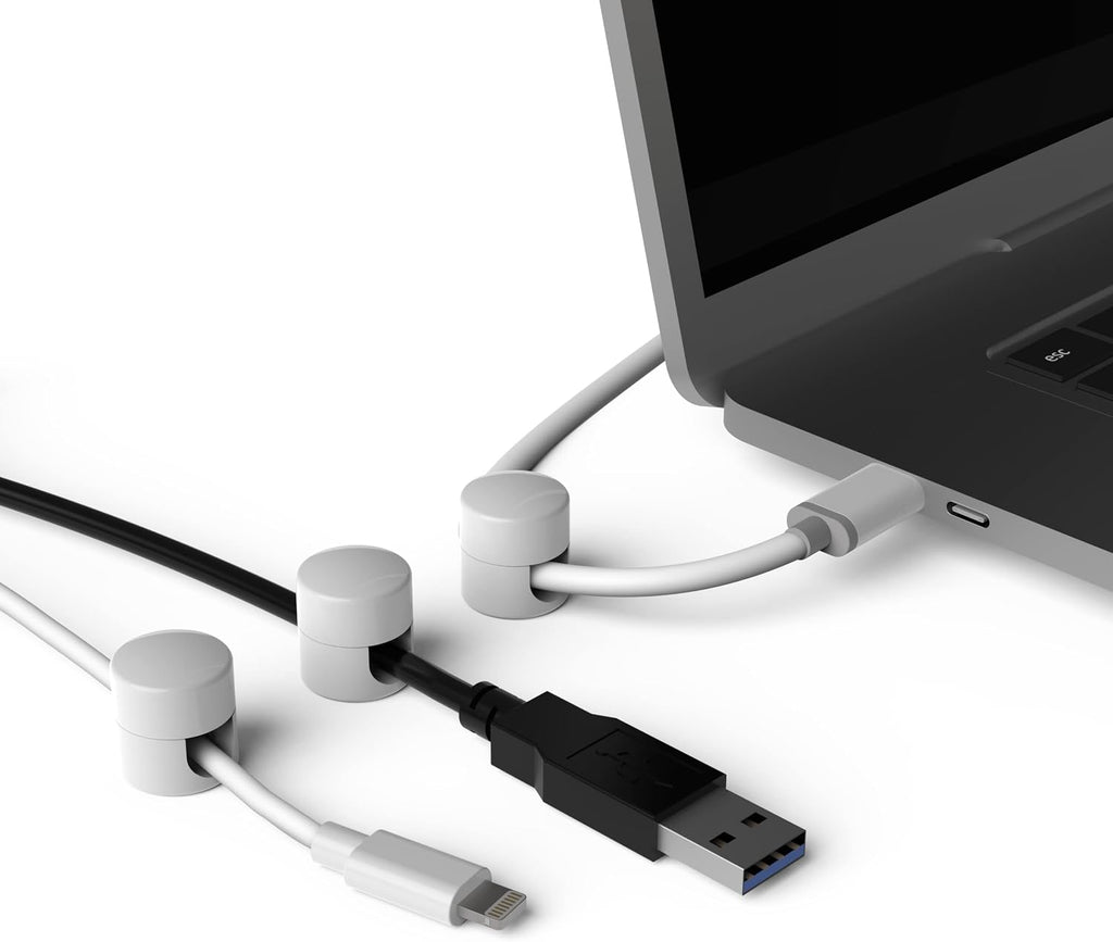 Cable Anchors for Desk Organization White | Premium Aluminum Cord Organizers | Charger + Cable Management Clips for