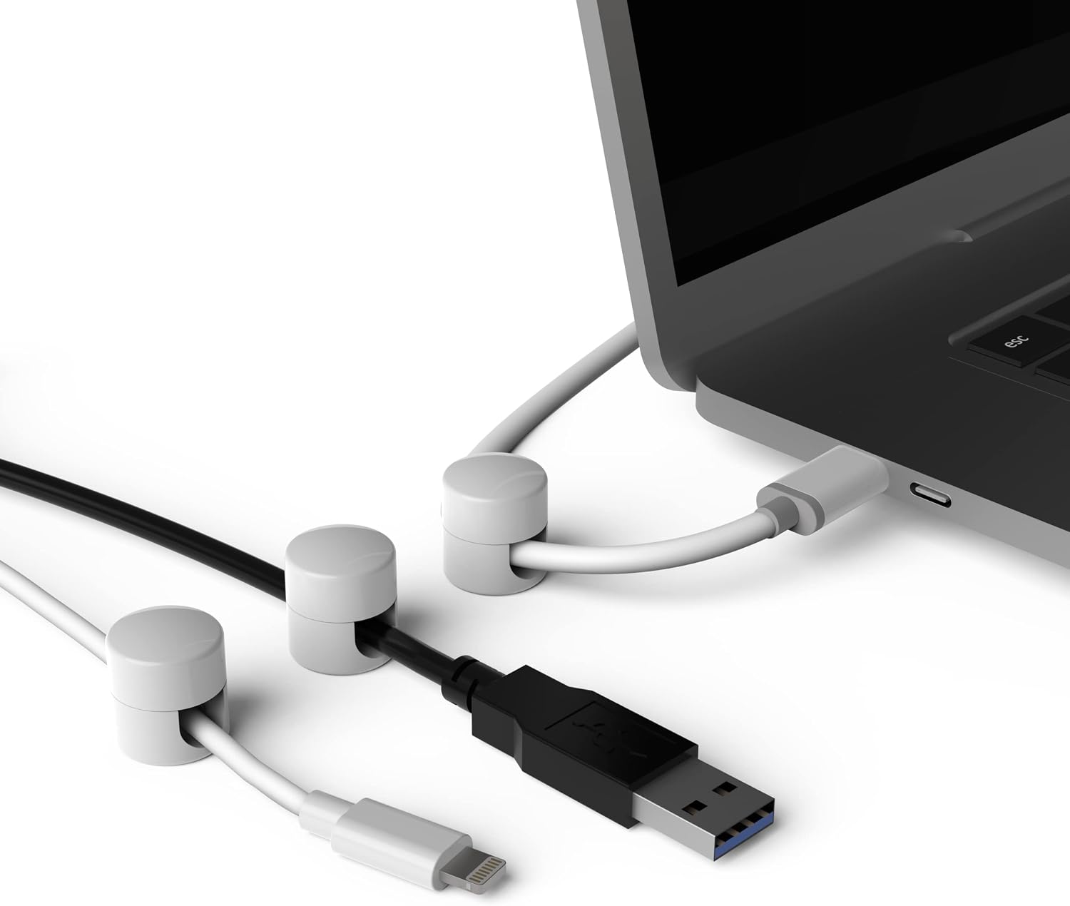 Cable Anchors for Desk Organization White | Premium Aluminum Cord Organizers | Charger + Cable Management Clips for