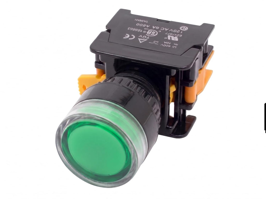 Alpinetech LXG-22 22mm 1NO Momentary Push Button Switch 24V AC DC LED Illuminated (Green)