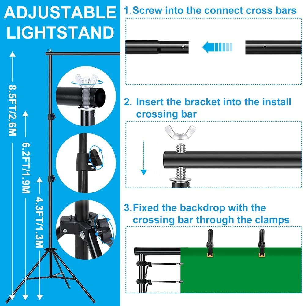 [Upgraded LED Bulb] Photography Lighting Kit 8.5x10ft Backdrop Support System and LED Softbox Set, 6400K Bulbs