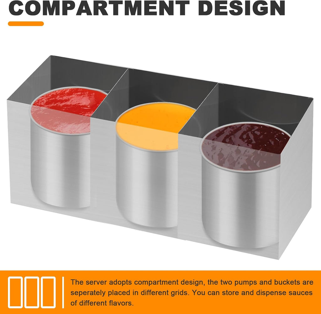 Condiment Pump Station Stainless Sauce Pump Dispenser 11Quart Ketchup Dispenser Pumps