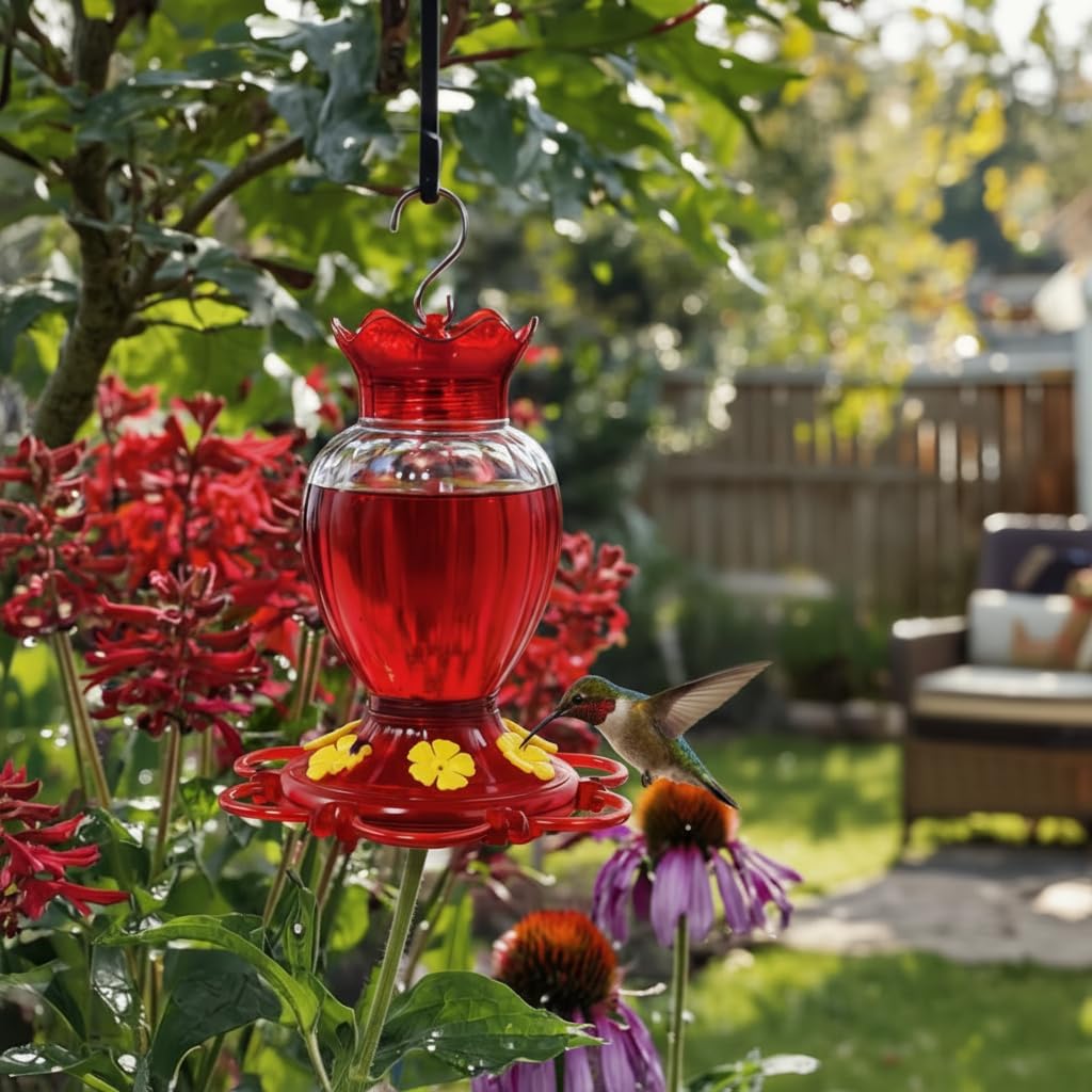 Backyard Expressions Hummingbird Feeder Set of 2 – Large 20 Oz Plastic Feeders for Outdoors with 6 Flower Ports