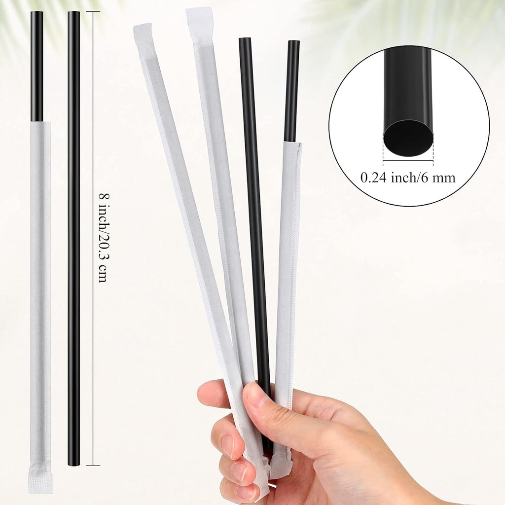 2000 Pcs Disposable Plastic Straws, 8" Individually Wrapped,Black