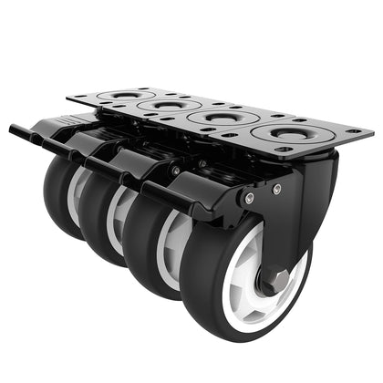 4 Inch Heavy Duty Caster Wheels Set of 4, 1200lbs Swivel Plate with Brakes