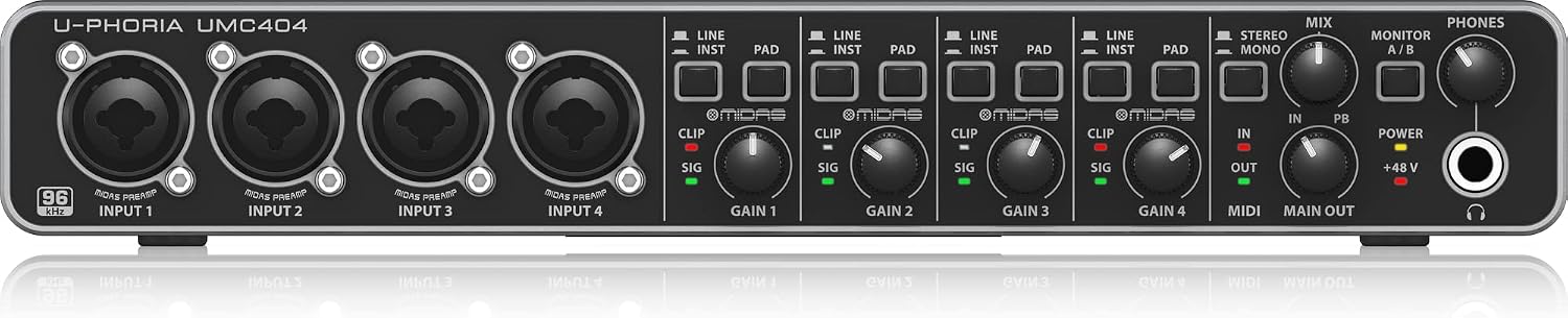 UMC404HD Audiophile 4x4, 24-Bit/192 Khz USB Audio/MIDI Interface with Midas Mic Preamplifiers