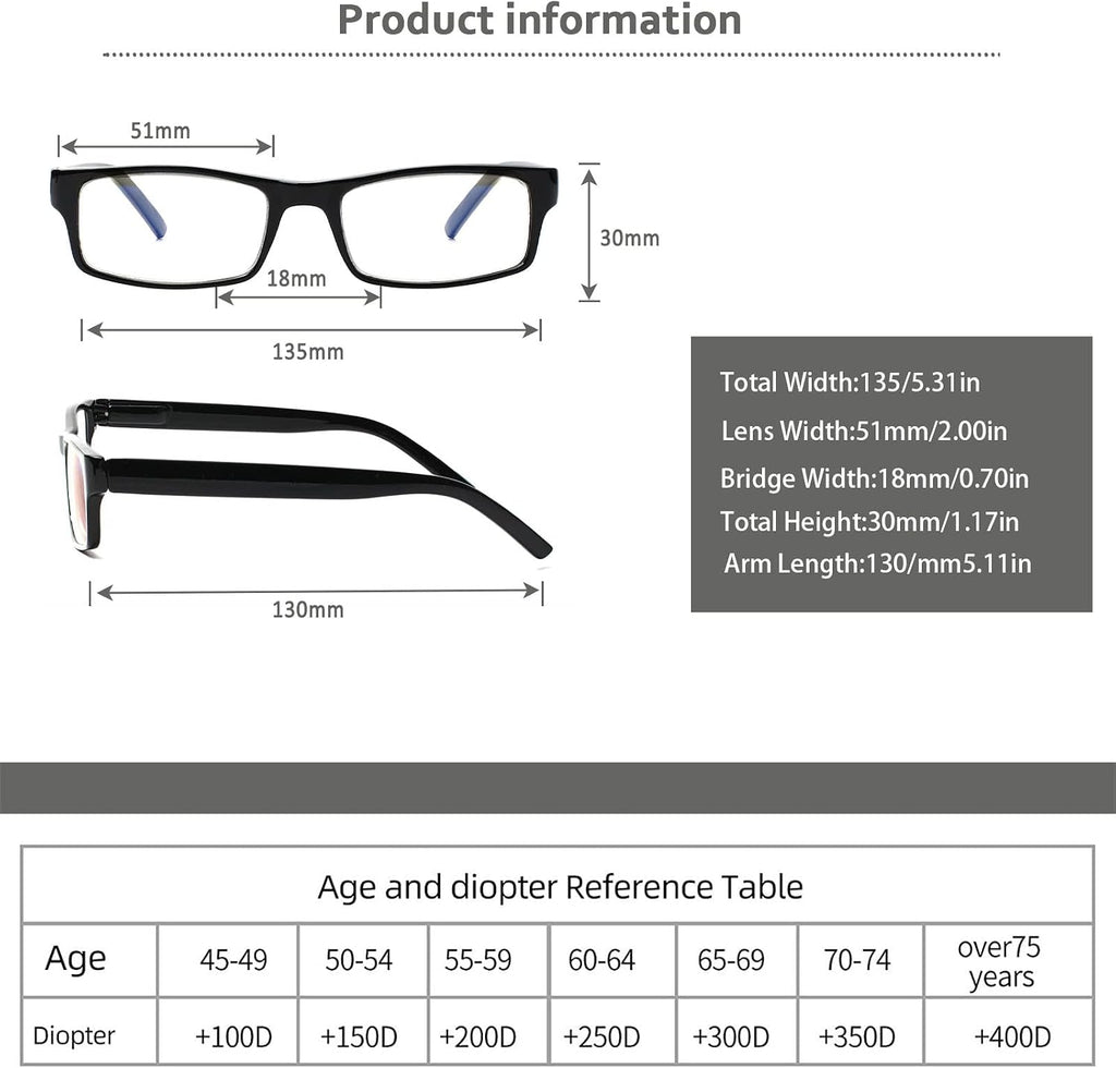 6 Pack Reading Glasses Traditional Frames for Men and Women Readers with Spring Loaded Hinges