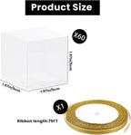 60 Pack Clear Favor Boxes, 2x2x2 Inch Candy Boxes with Ribbons, Small Candy Containers Plastic Gift Box for Macaron