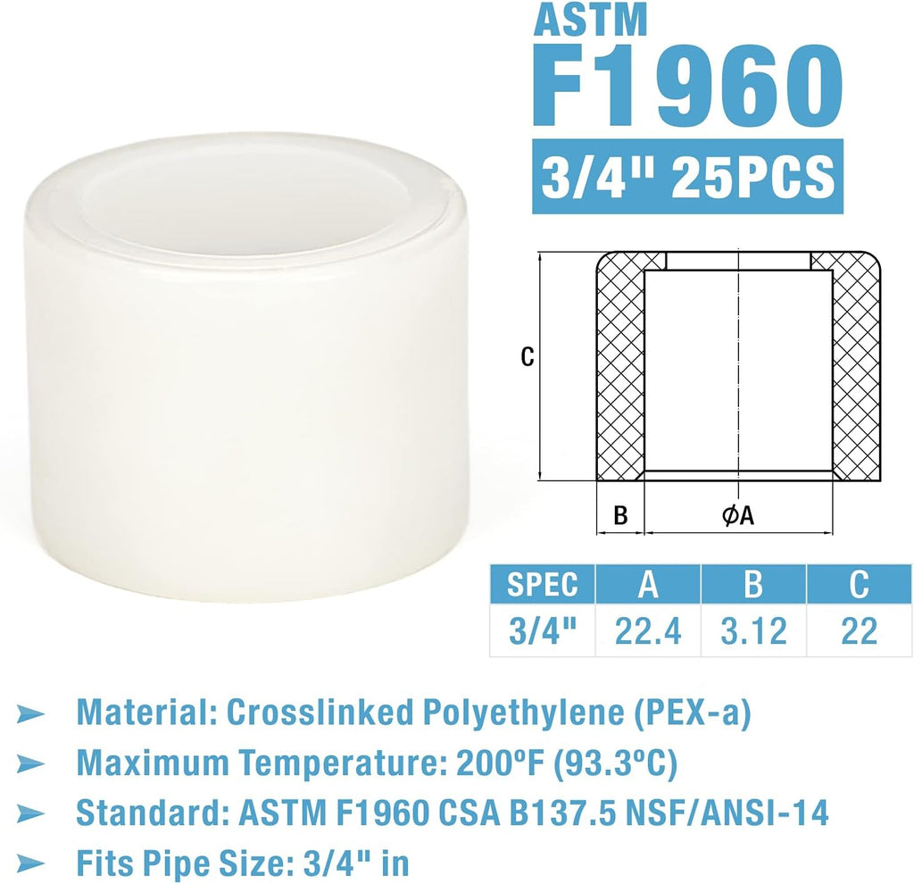 25 Pack IWISS 3/4" PEX-A F1960 Expansion Rings with Stop Edge
