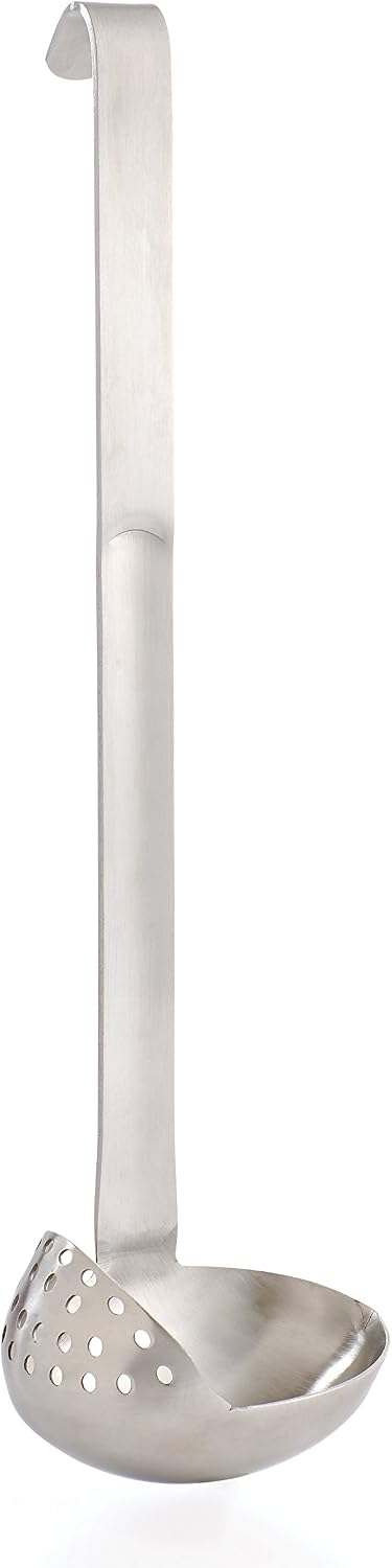 Oval Straining Ladle with Spout, 18/8 Stainless Steel, Stir, Scoop, Strain, Drain, and Serve, 3-Ounce Capacity