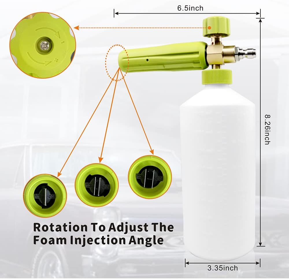 Foam Cannon 1 L Bottle Car Wash Snow Foam Lance with 1/4" Quick Connector Pressure Power Jet Washer Quick Release