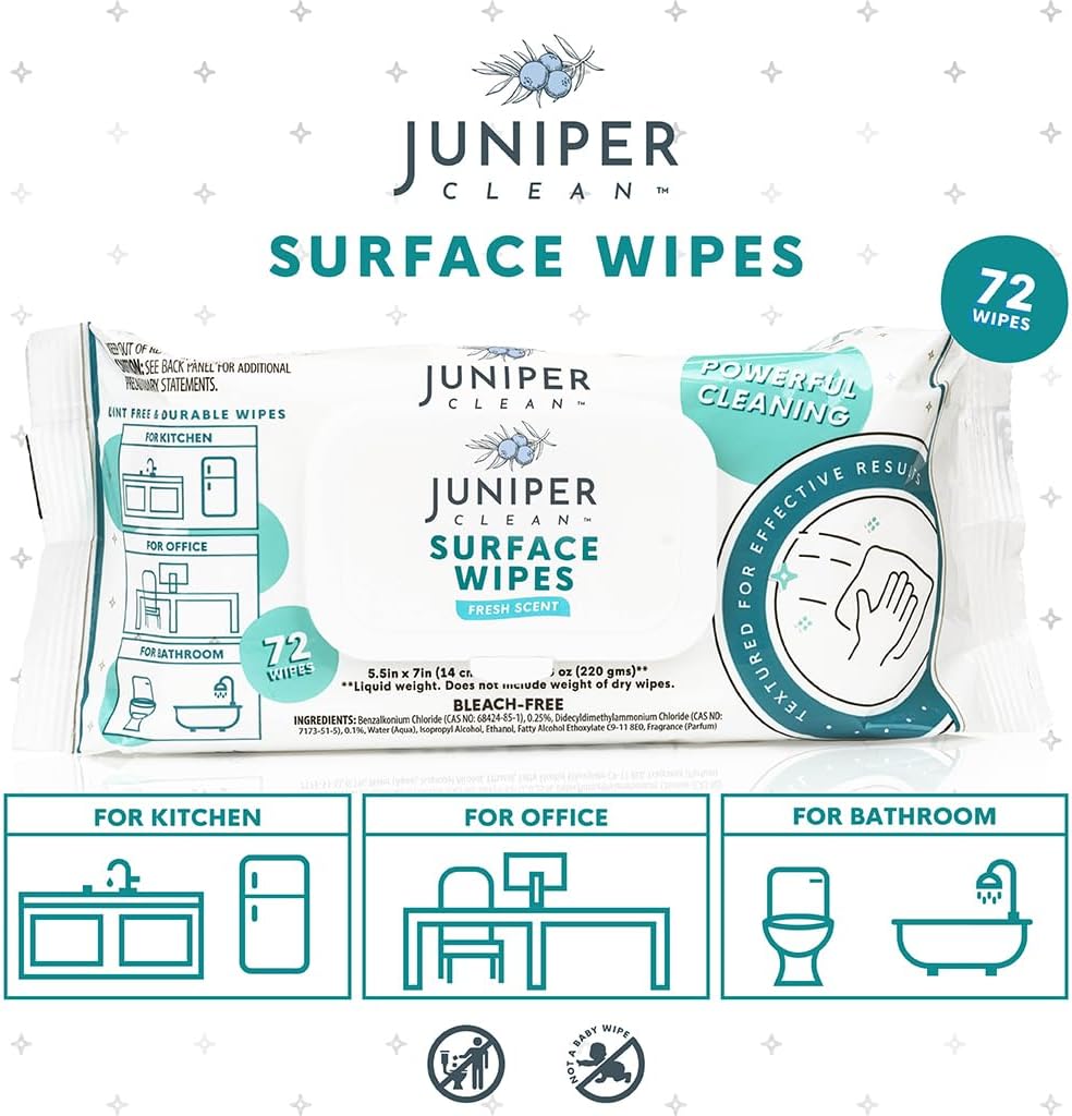 6 Pack Surface Cleaning Wipes Bleach Free, All-Purpose Cleaner for Bathroom, Kitchen, Office, 72 Count Soft Flow