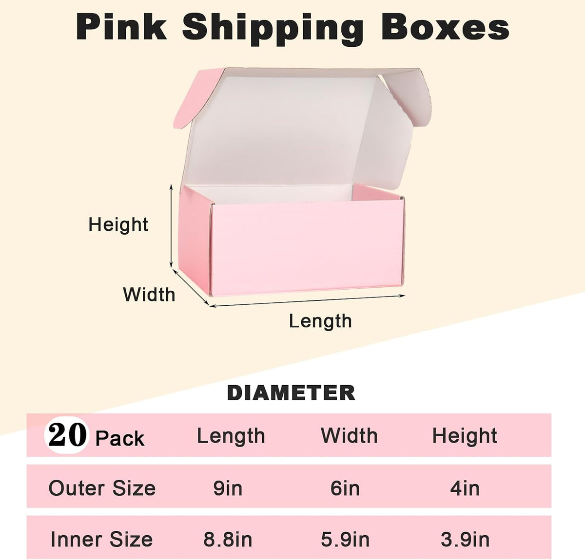 Shipping Boxes for Packaging, 9x6x4" Pink Corrugated Cardboard Boxes, 20 Packs Medium Mailing Boxes for Small Business
