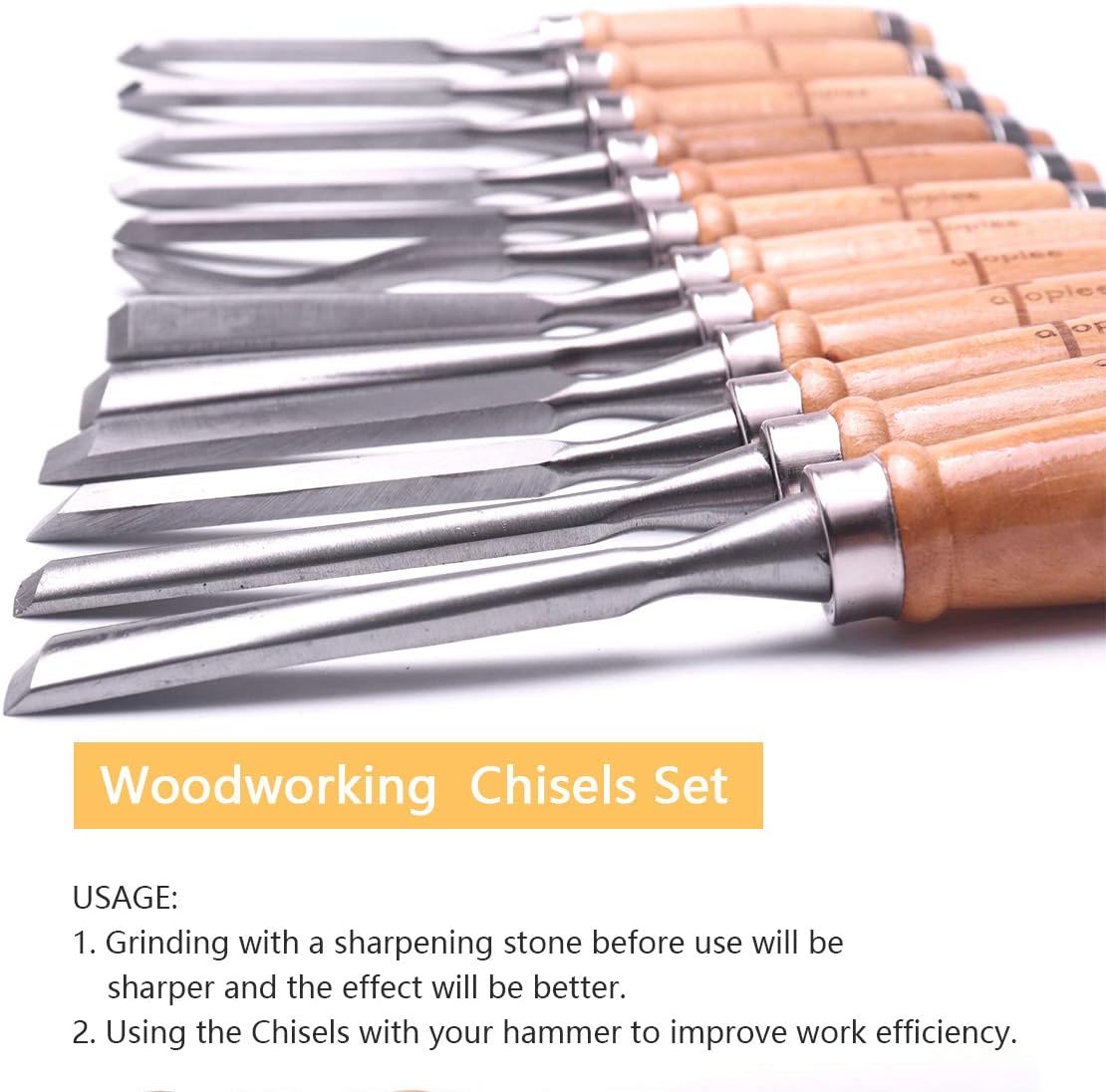 12pcs Wood Carving Chisel Set for Woodworking, Professional Wood Gouge Tools with Box and Roll Up Bags for Carpenter