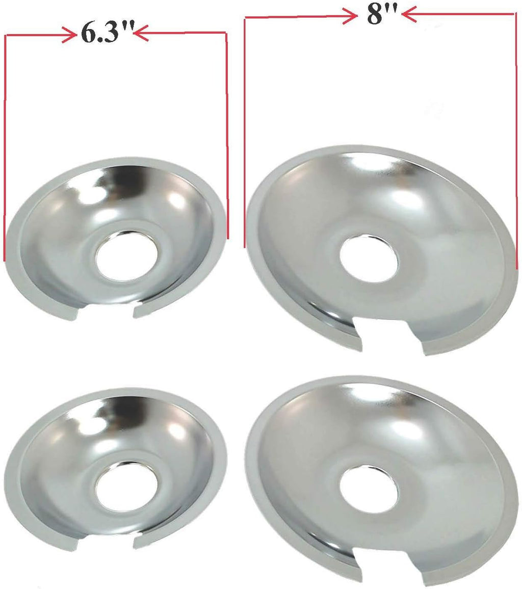 KITCHEN BASICS 101 Made in the USA 715877 and 715878 Replacement Range Cooktop Drip Pans for Jenn Air - Includes 2 6-Inch and 2 8-Inch Pans, 4 Pack