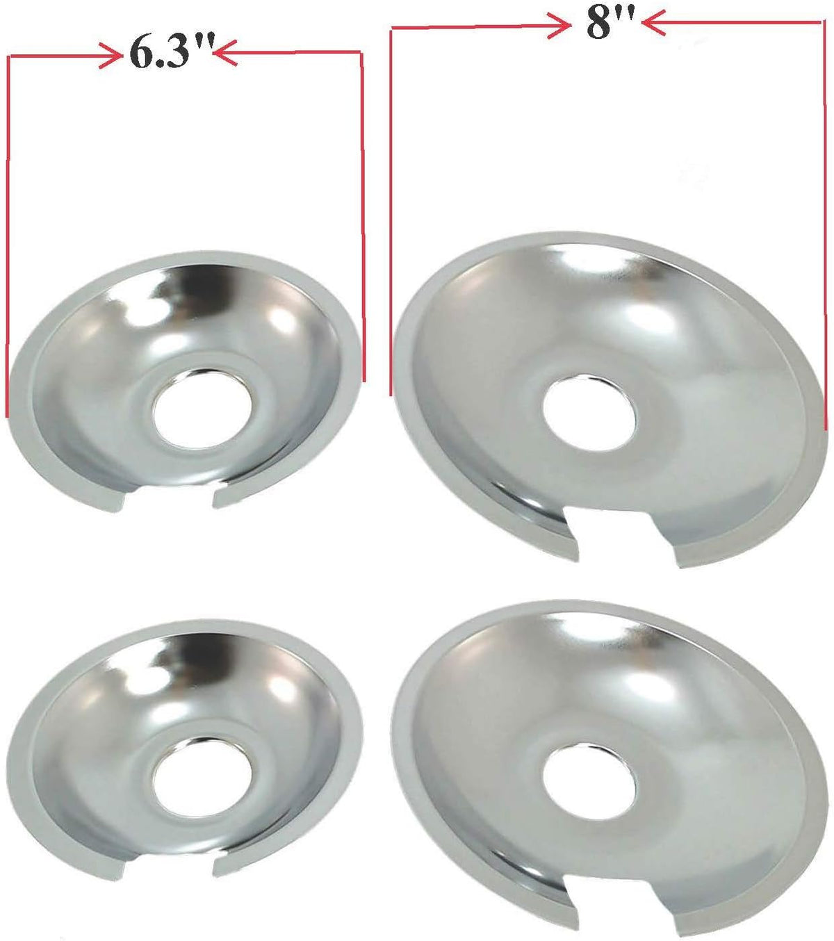 KITCHEN BASICS 101 Made in the USA 715877 and 715878 Replacement Range Cooktop Drip Pans for Jenn Air - Includes 2 6-Inch and 2 8-Inch Pans, 4 Pack