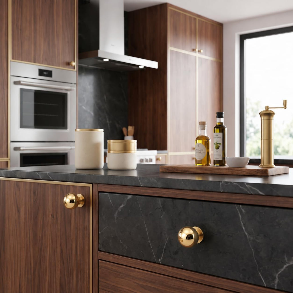 5 Pack 1-1/4 inch Unlacquered Brass Large Cabinet knobs, 100%-Solid-Brass knobs, Round Cabinet Pulls. Suitable for