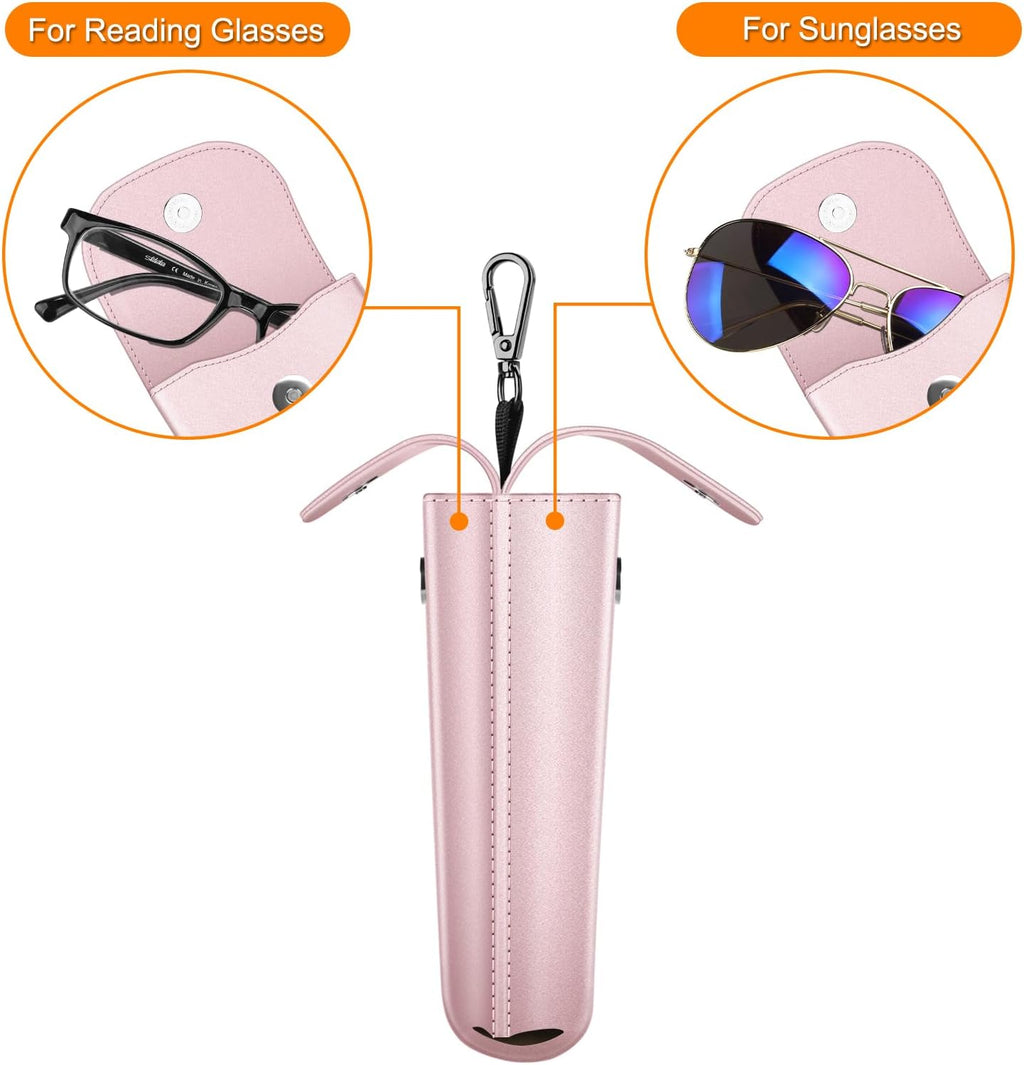 Double Glasses Case with Carabiner Hook, Vegan Leather Eyeglass Case | Portable Soft Sunglasses Pouch, Dual Eyewear