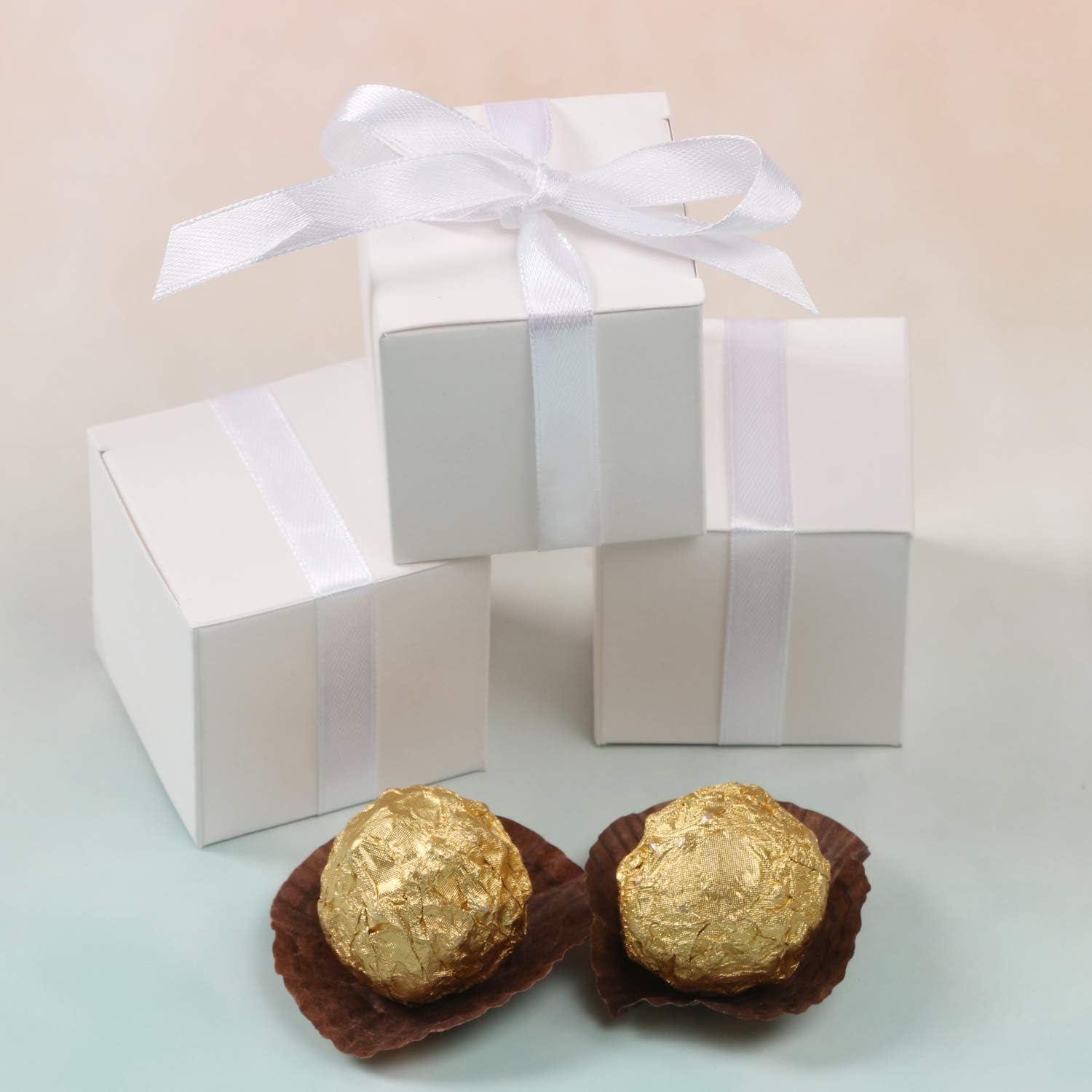 60pcs Wedding Favor Boxes, 3x3x3 In Small Gift Box with Ribbons