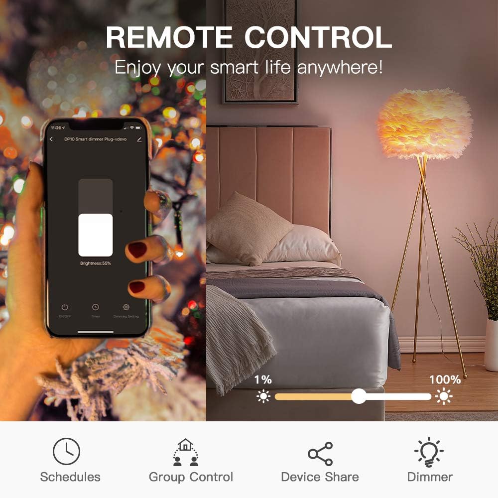 Smart Dimmer Plug Outdoor Smart Plug Works with Alexa and Google Home, Light Dimmer APP Remote Control, Max Power