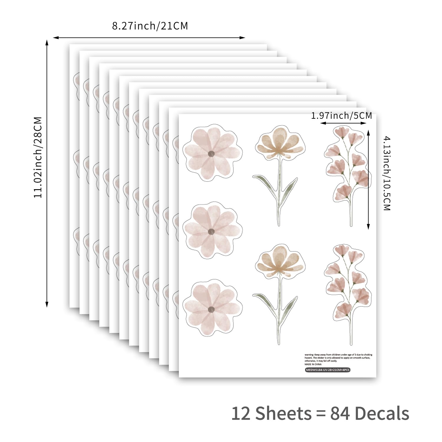 Daisy Wall Decals | 84 PCS Boho Flower Stickers for Girls' Rooms, Playrooms, and Nurseries | Dual Layer Print for