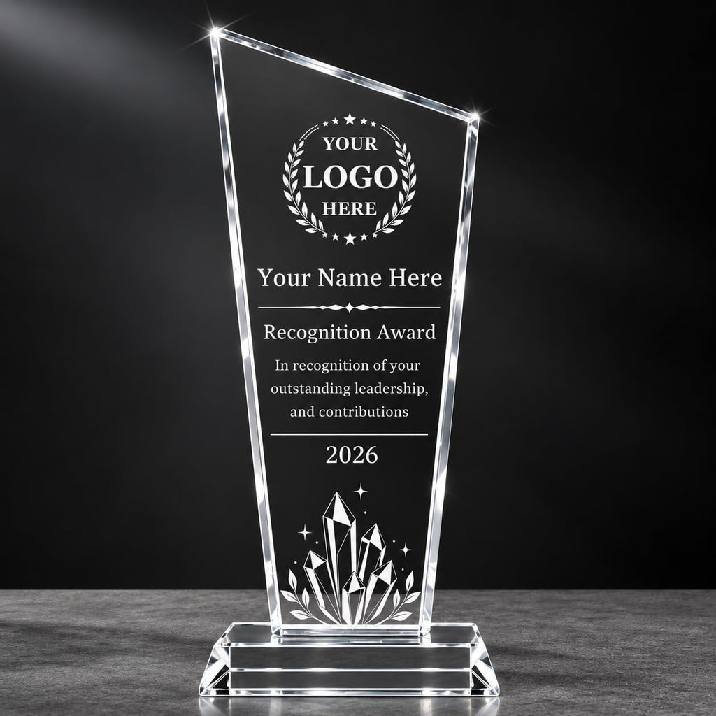 Personalized K9 Crystal Trophy Award with Logo Photo Text, Custom Employee Recognition Plaque for Corporate