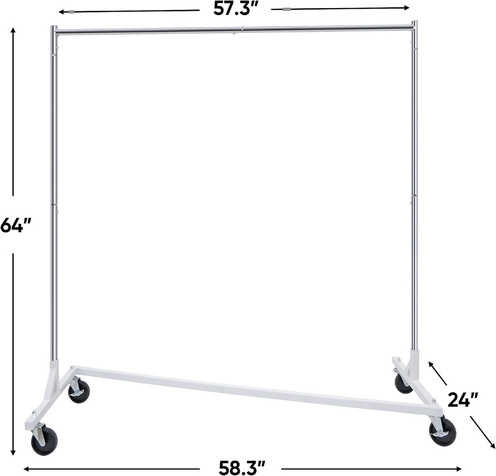 Heavy Duty Clothes Rack Z Base Commercial Grade Garment Rack on Wheels Rolling Clothes Hanging Organizer, All Steel