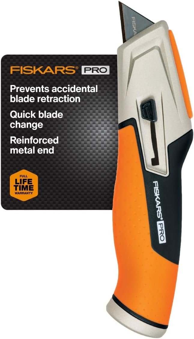 Pro Retractable Utility Knife, Heavy Duty Box Cutter, Orange/Black