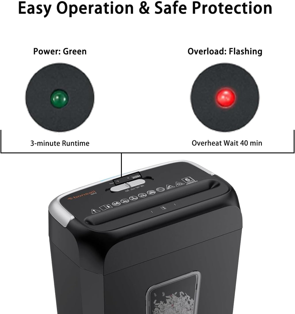 Paper Shredder for Home Office, 6-Sheet Cross-Cut, Shreds Paper, Credit Cards, Mail, Staples & Clips, 3.4-Gallon