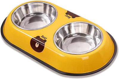 Stainless Steel Dog Bowl - Pet Double Bowls Set with Non-Slip Base for Food and Water Pet Puppy Cats Dishes for Small