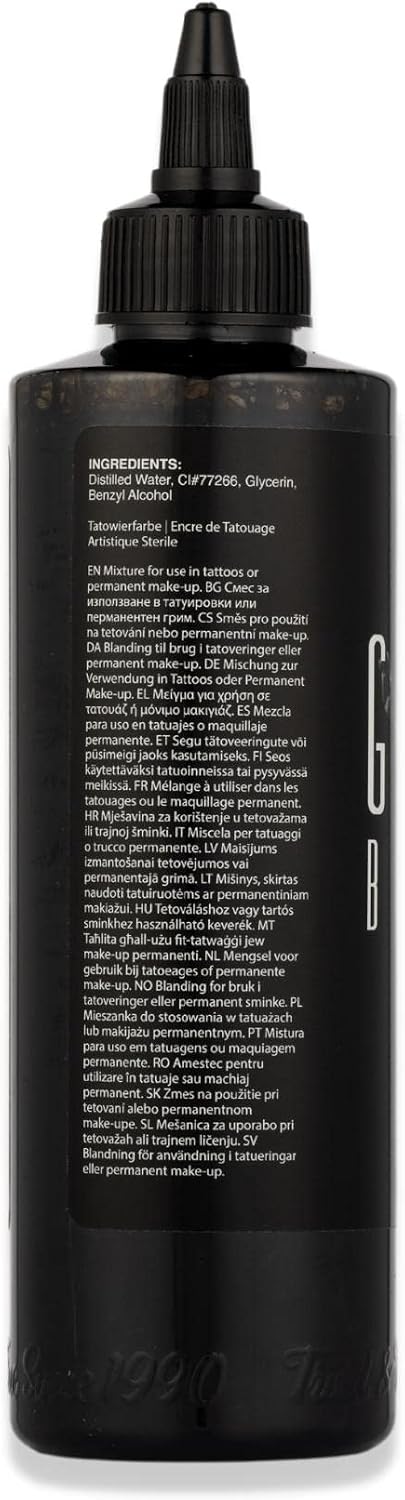 Dynamic Color Ganga Black Tattoo Ink, Made in Spain, Reach Compliant, 8 oz