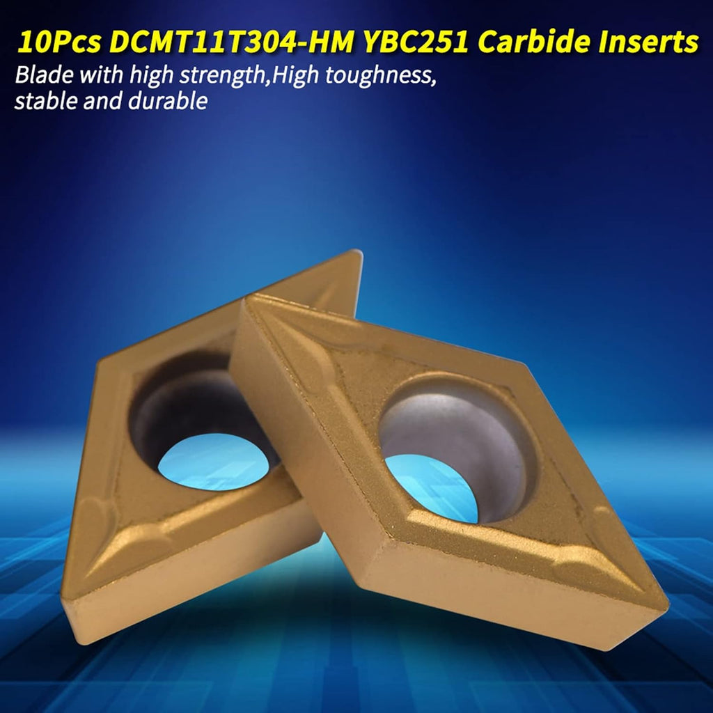 Oumefar 10pcs DCMT11T304-HM Carbide Turning Inserts, YBC251 Carbide Golden