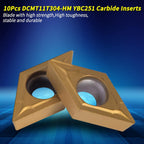 Oumefar 10pcs DCMT11T304-HM Carbide Turning Inserts, YBC251 Carbide Golden