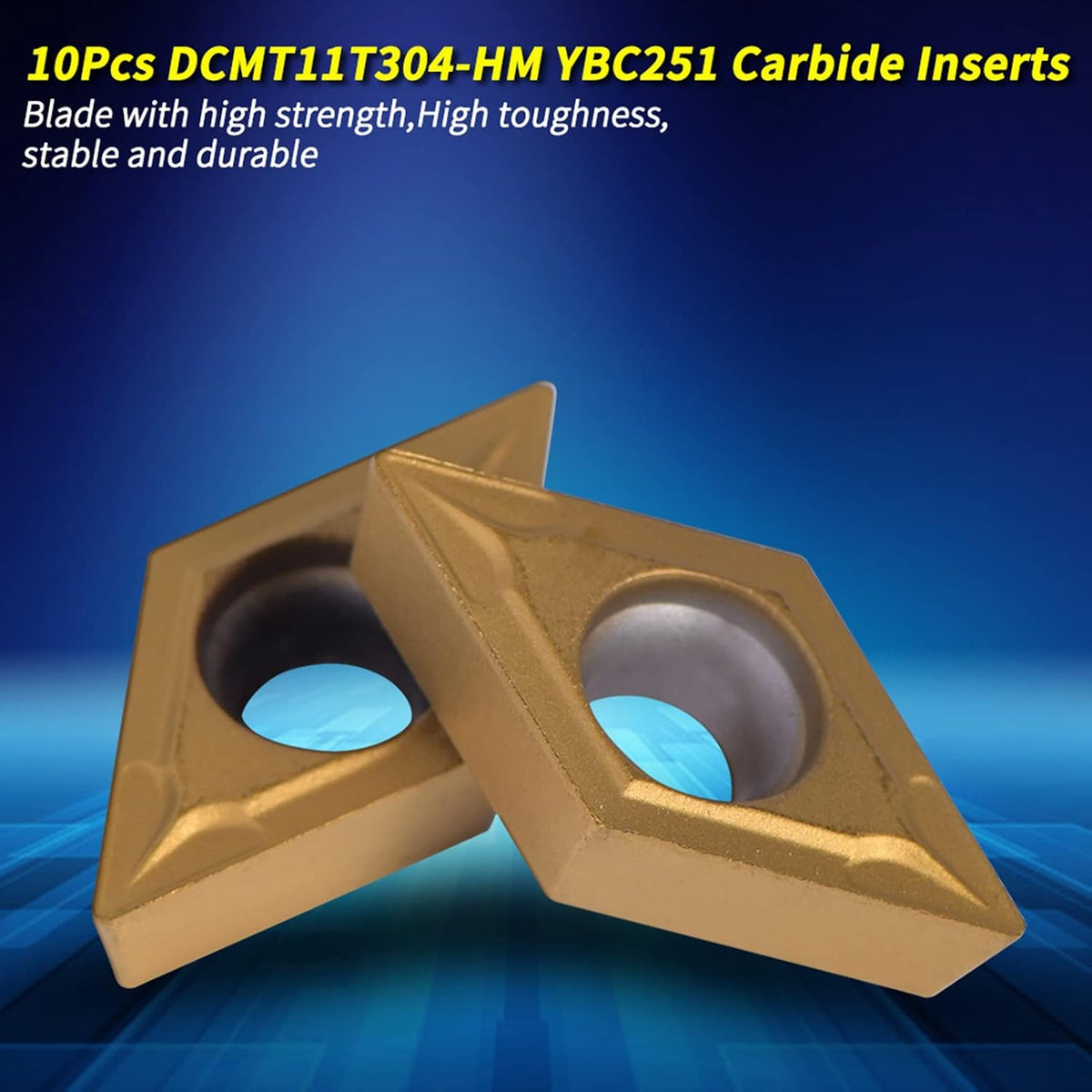 Oumefar 10pcs DCMT11T304-HM Carbide Turning Inserts, YBC251 Carbide Golden