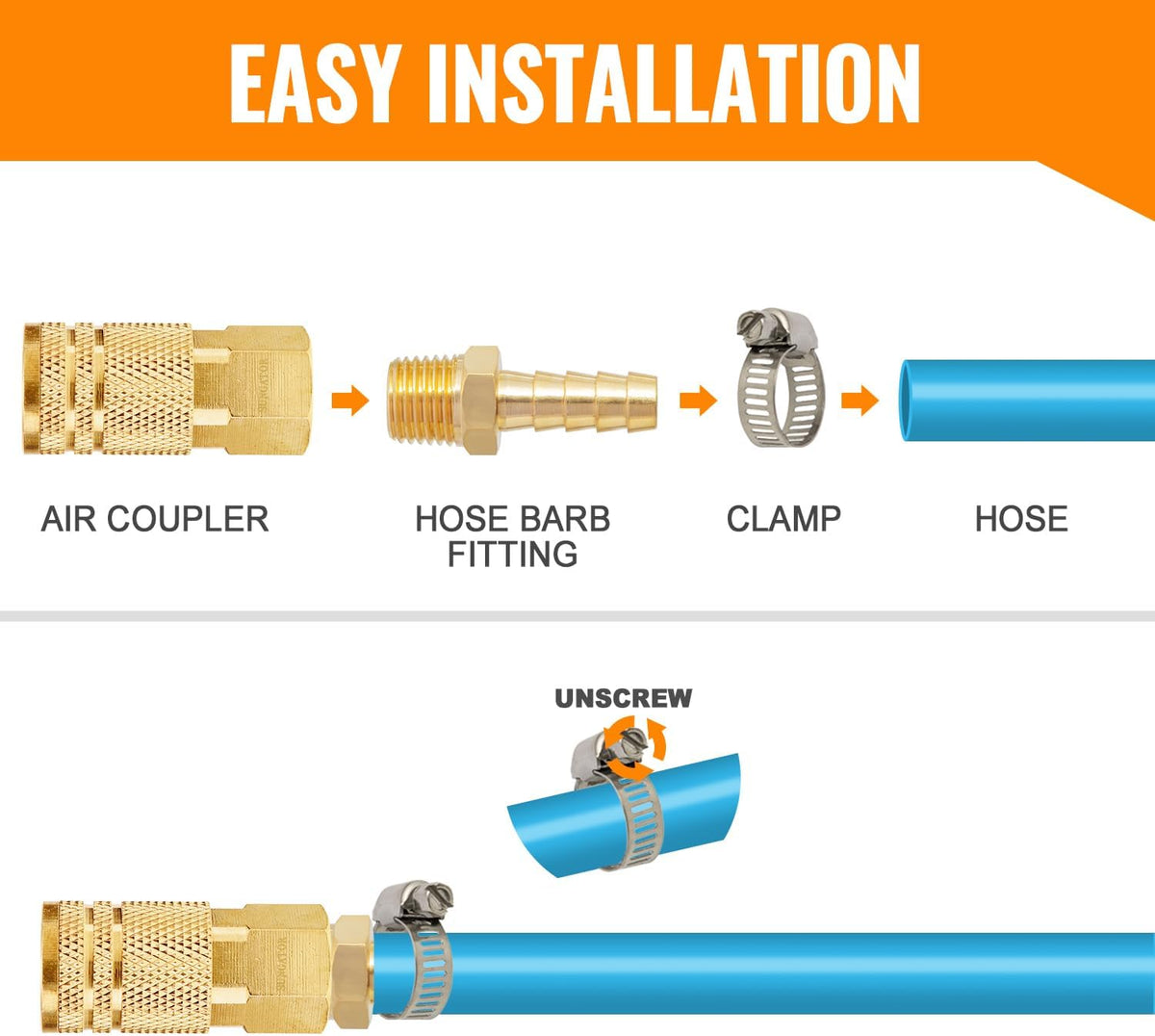 SUNGATOR 1/2" NPT to 1" Barb, Hose Barb Fitting, Air Hose Fitting, 2-PCS