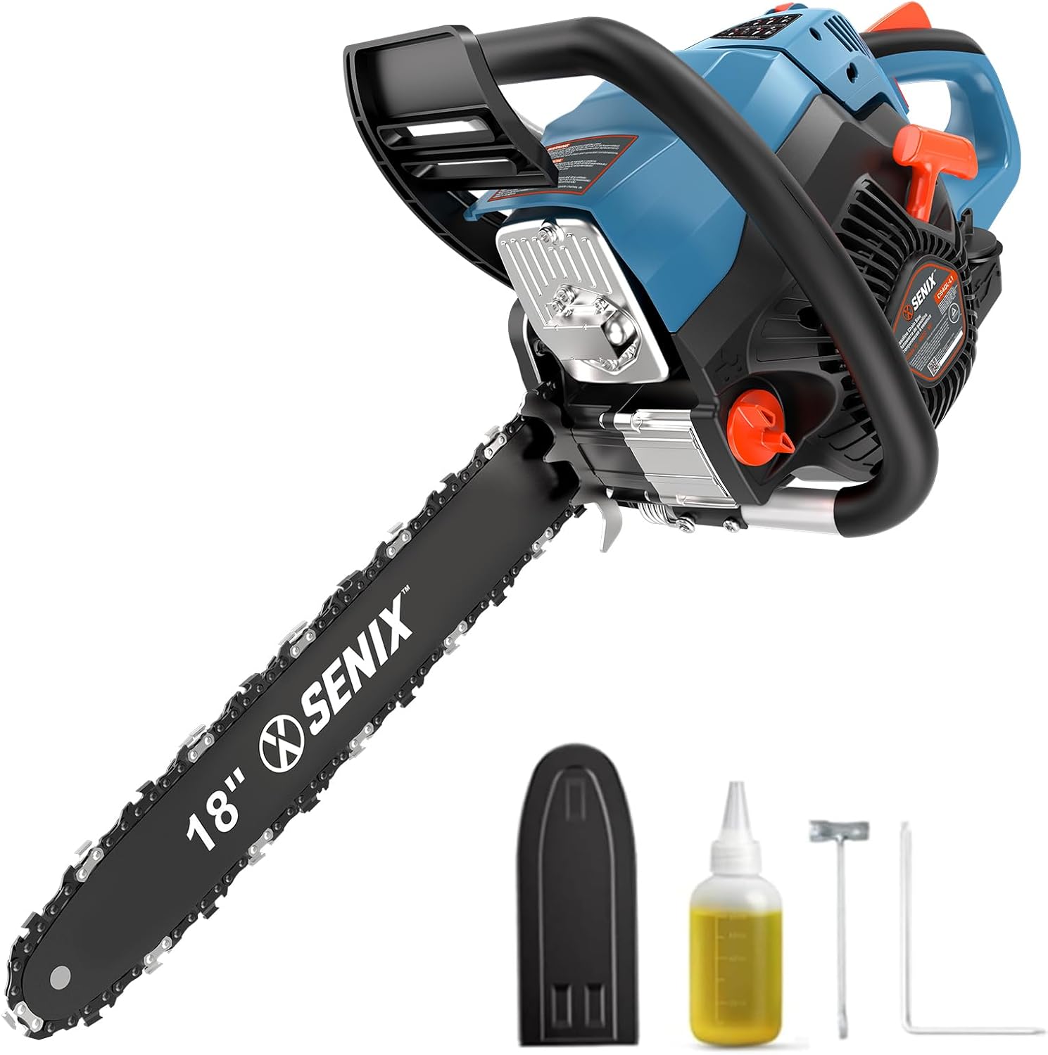 4-Cycle 18-Inch Gas Chainsaw | 49cc Cordless Chain Saw for Wood Cutting, Tree Trimming, Farm & Home Garden Use | No