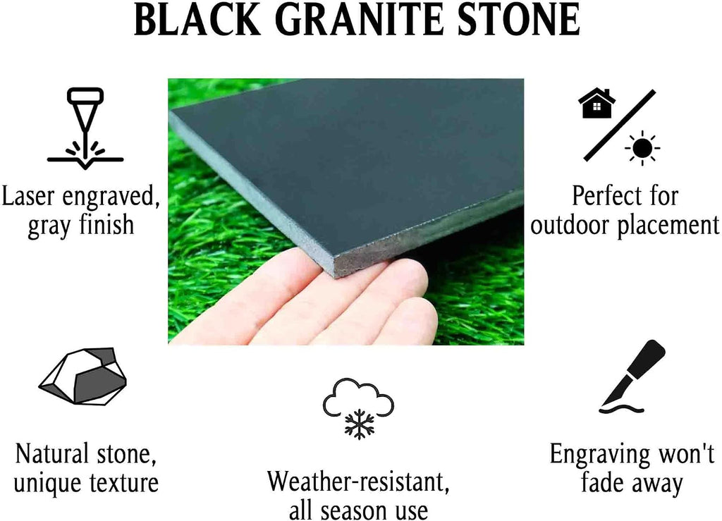 Personalized Black Granite Headstone, Tombstone 12x6 & 24x12 Memorial Grave Marker with Metal Stand, Graveyard Sign