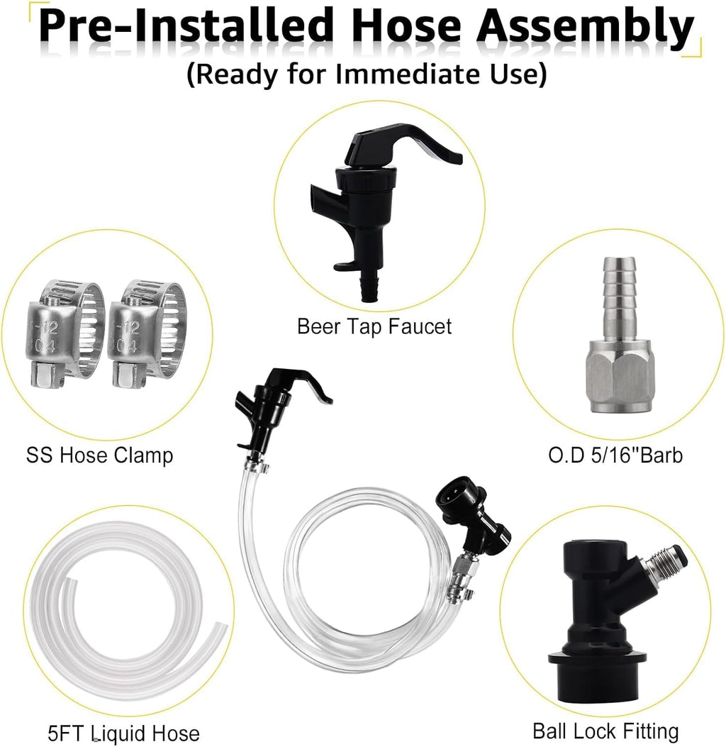 5 FT Ball Lock Beer Line Assembly -Beer Dispenser for Corny Keg | PVC Beer Line, Picnic Tap Faucet & Quick Disconnect